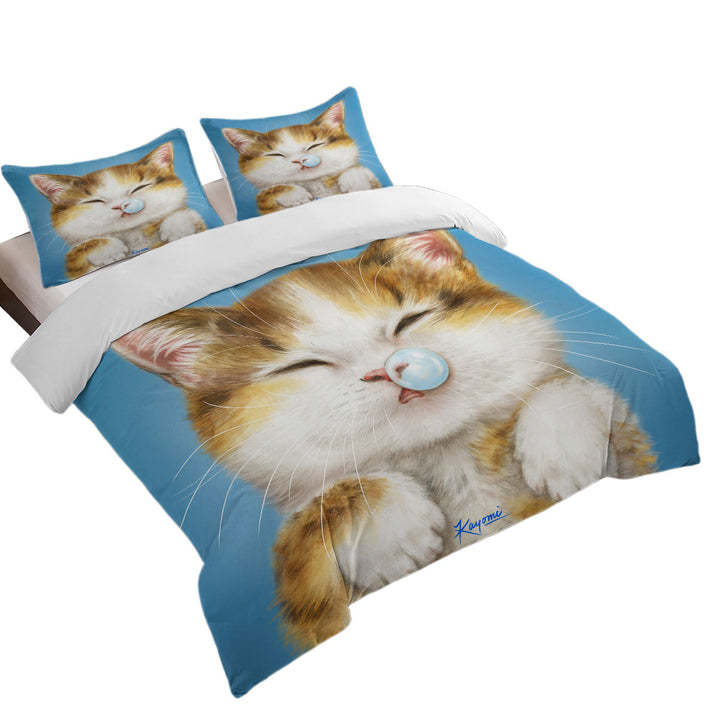 Duvet Cover with Funny Drawings for Kids Cute Sleepy Kitty Cat