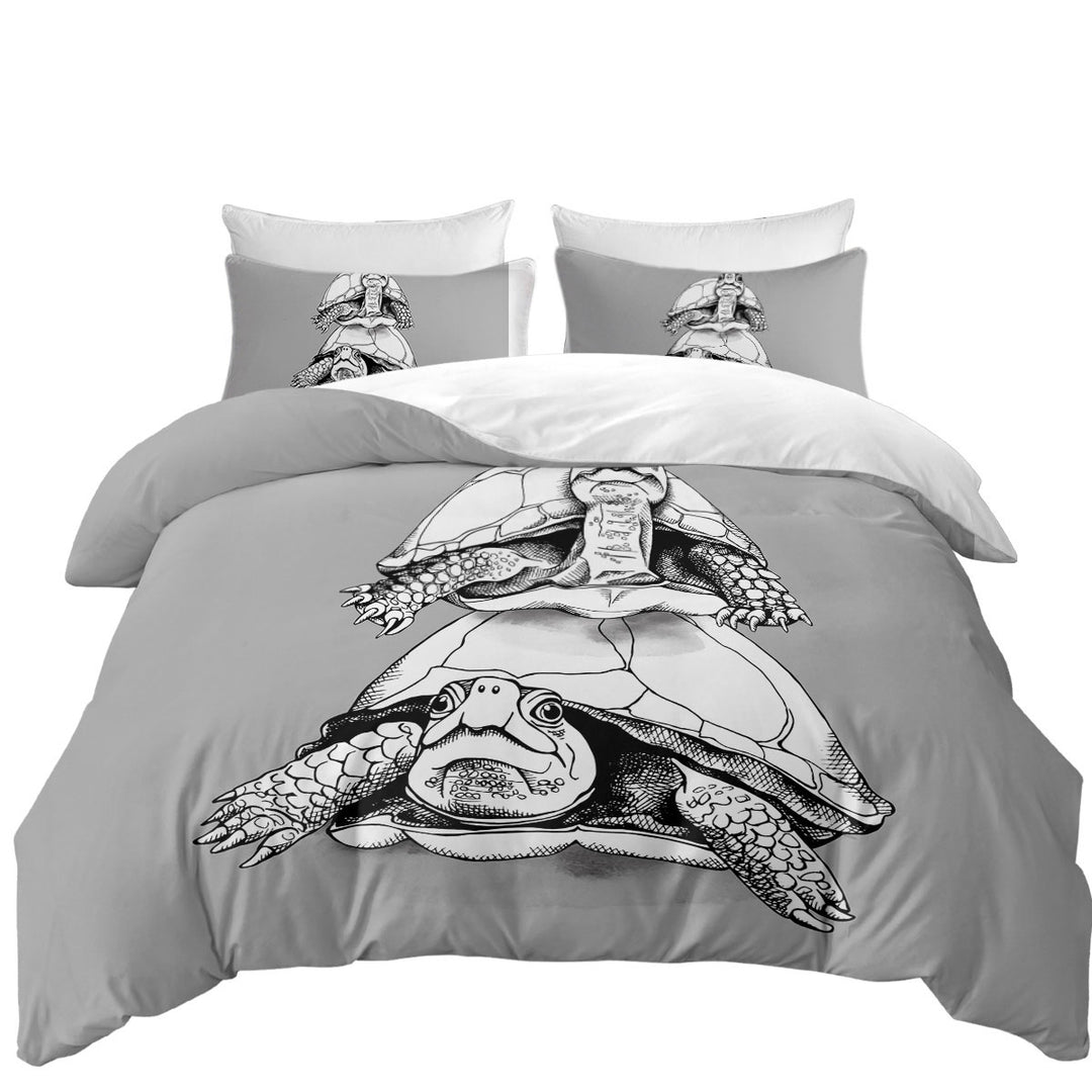 Duvet Cover with Funny Looking Turtle Couple
