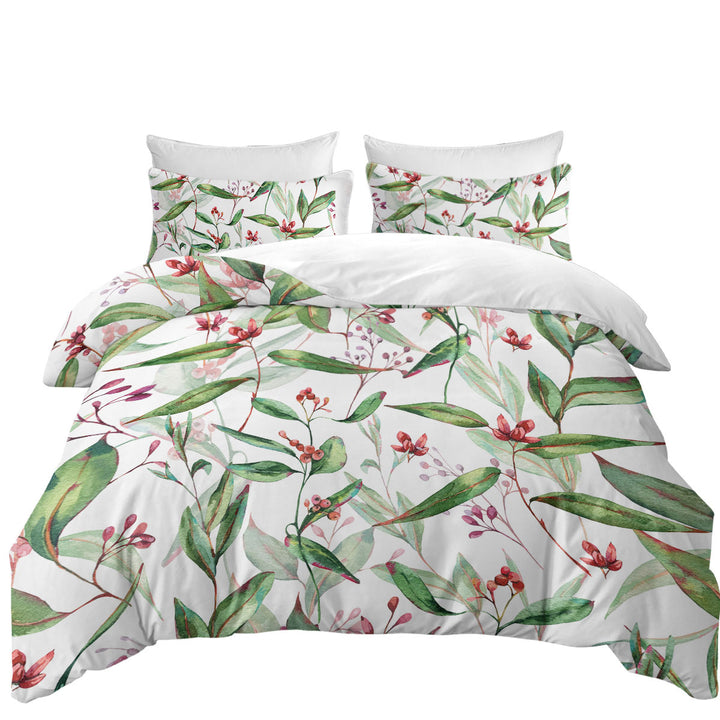 Duvet Cover with Green Leaves and Berries