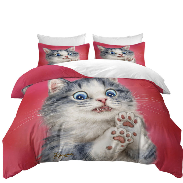 Duvet Cover with Lovely Baby Blue Eyes Scared Cat