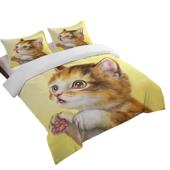 Duvet Cover with Lovely Cats Painting Curious Kitten