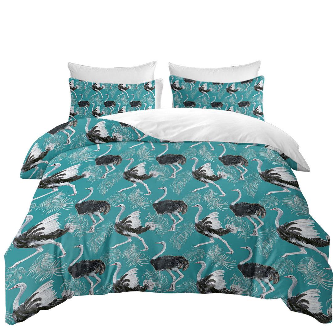 Duvet Cover with Pattern of Feathers and Ostrich