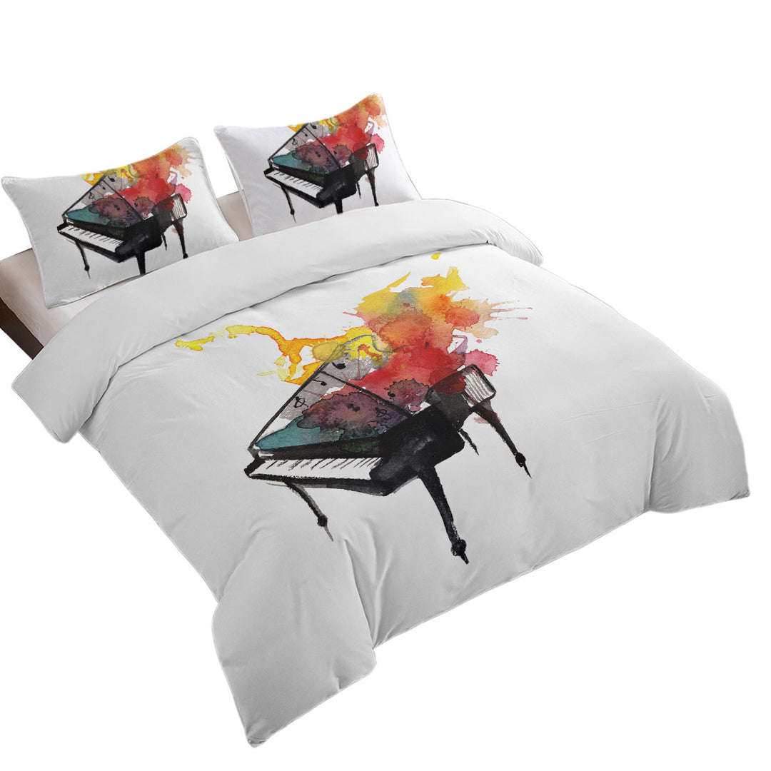 Duvet Cover with Piano on Fire Art