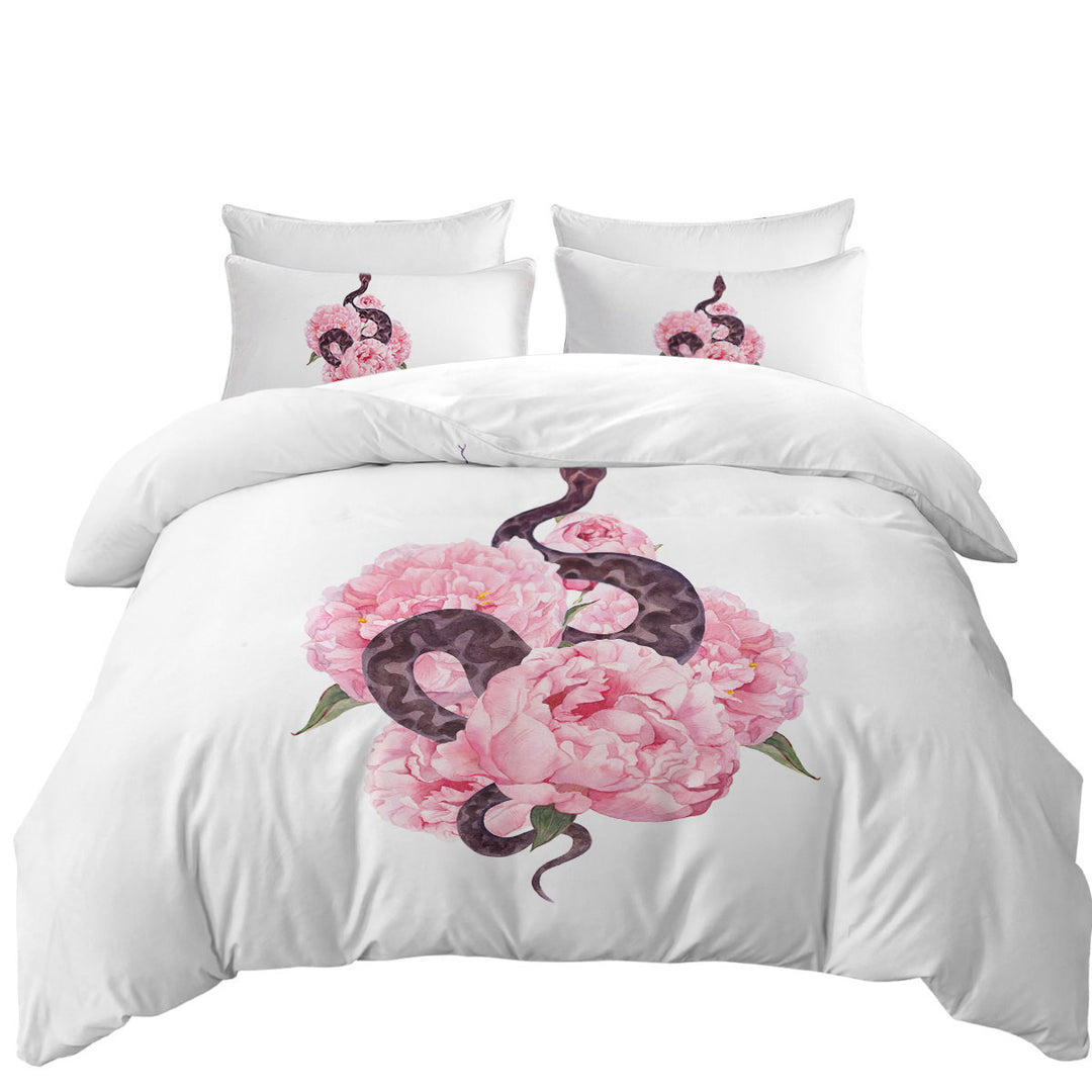Duvet Cover with Pink Flowers Snake