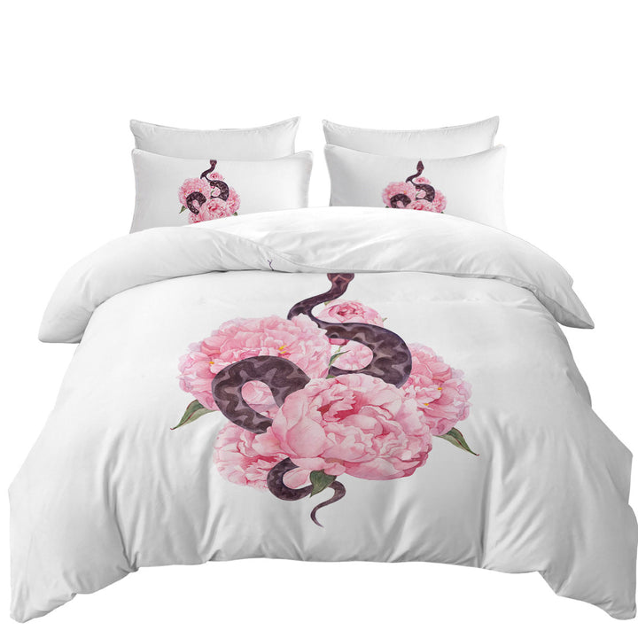 Duvet Cover with Pink Flowers Snake