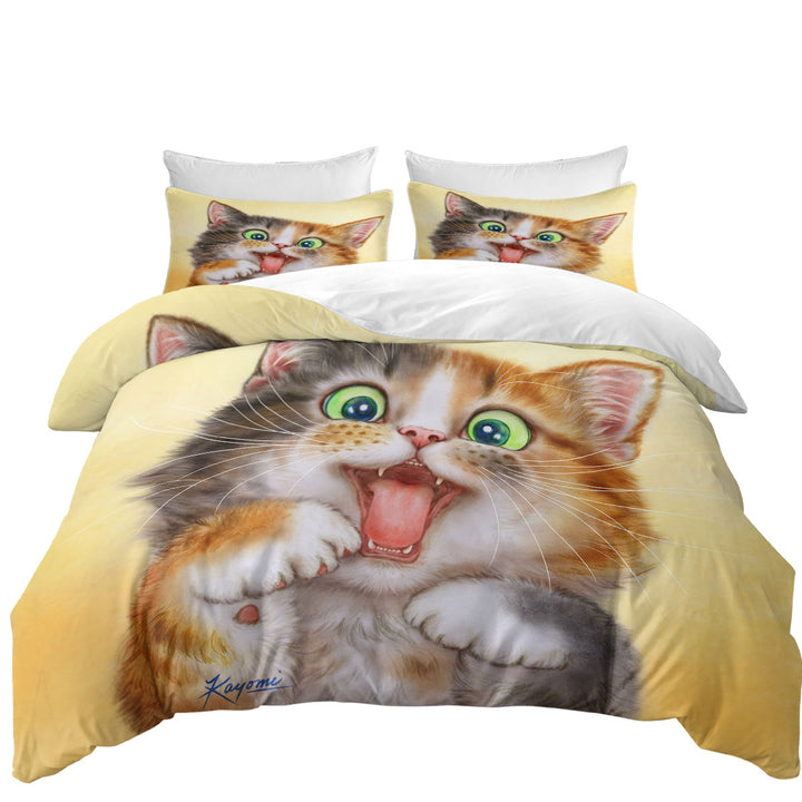 Duvet Cover with Playful Beautiful Kitten Cats Art Paintings