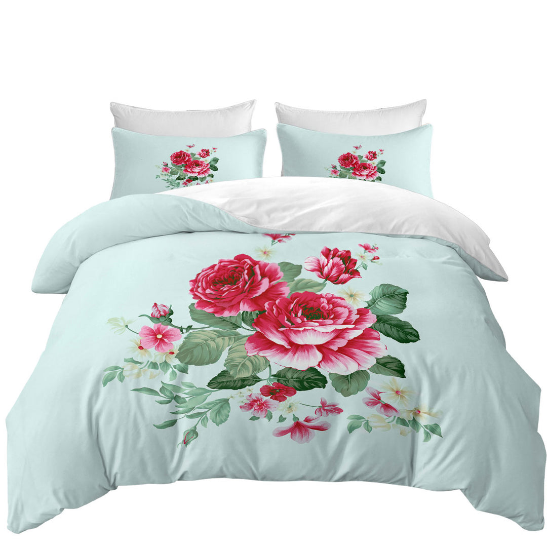 Duvet Cover with Red Flowers
