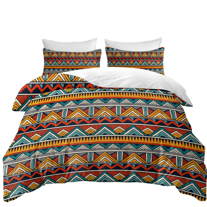 Duvet Cover with Red Orange Teal African Design