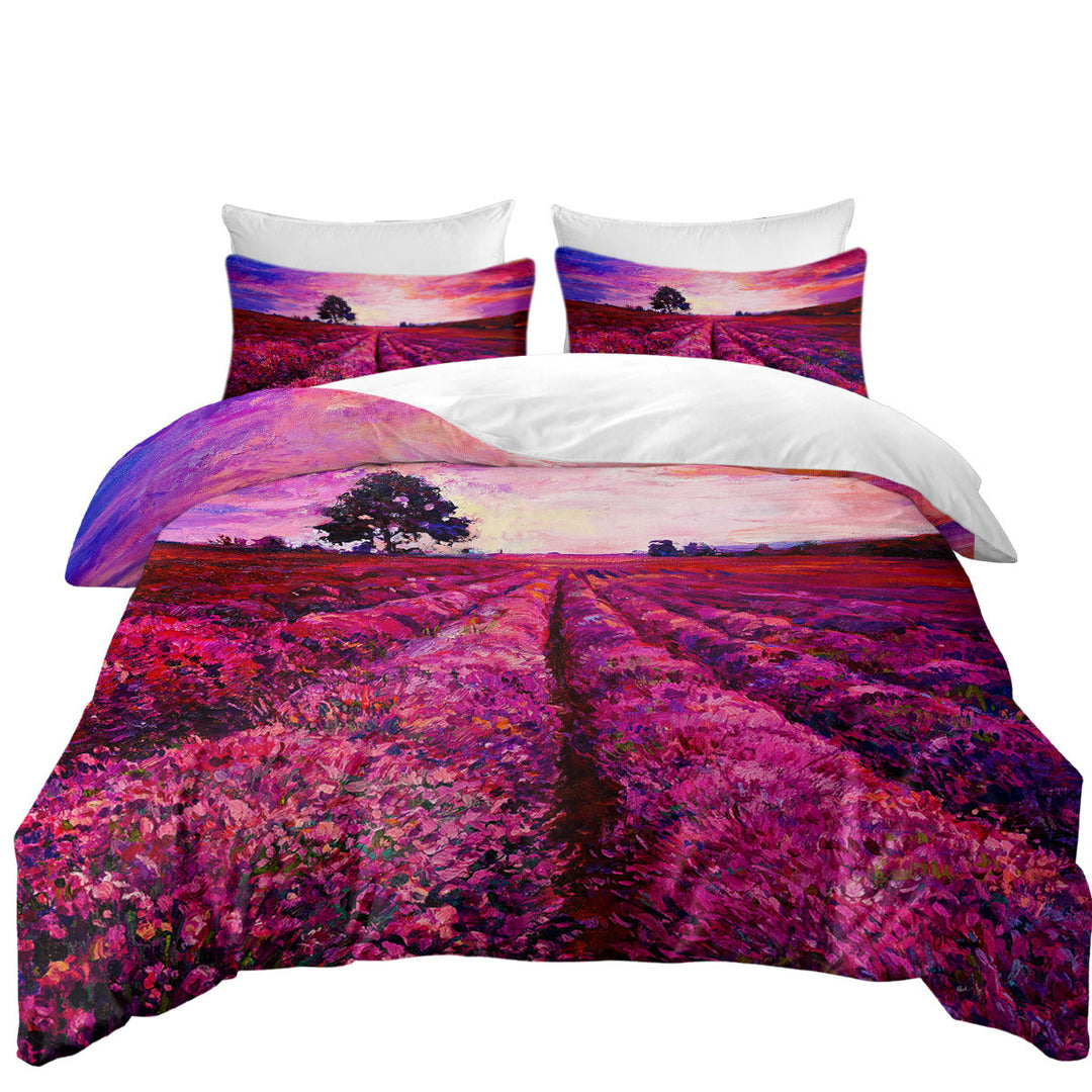 Duvet Cover with Stunning Art Purplish Sky above Lavender Field