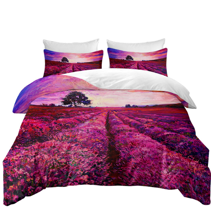 Duvet Cover with Stunning Art Purplish Sky above Lavender Field