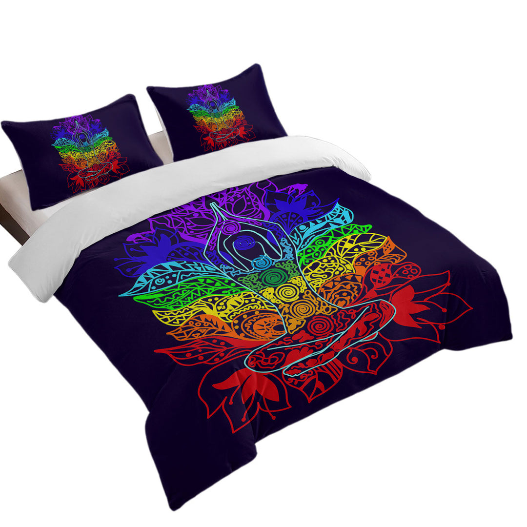 Duvet Cover with Yoga Spiritual Multi Colored Oriental Flowers