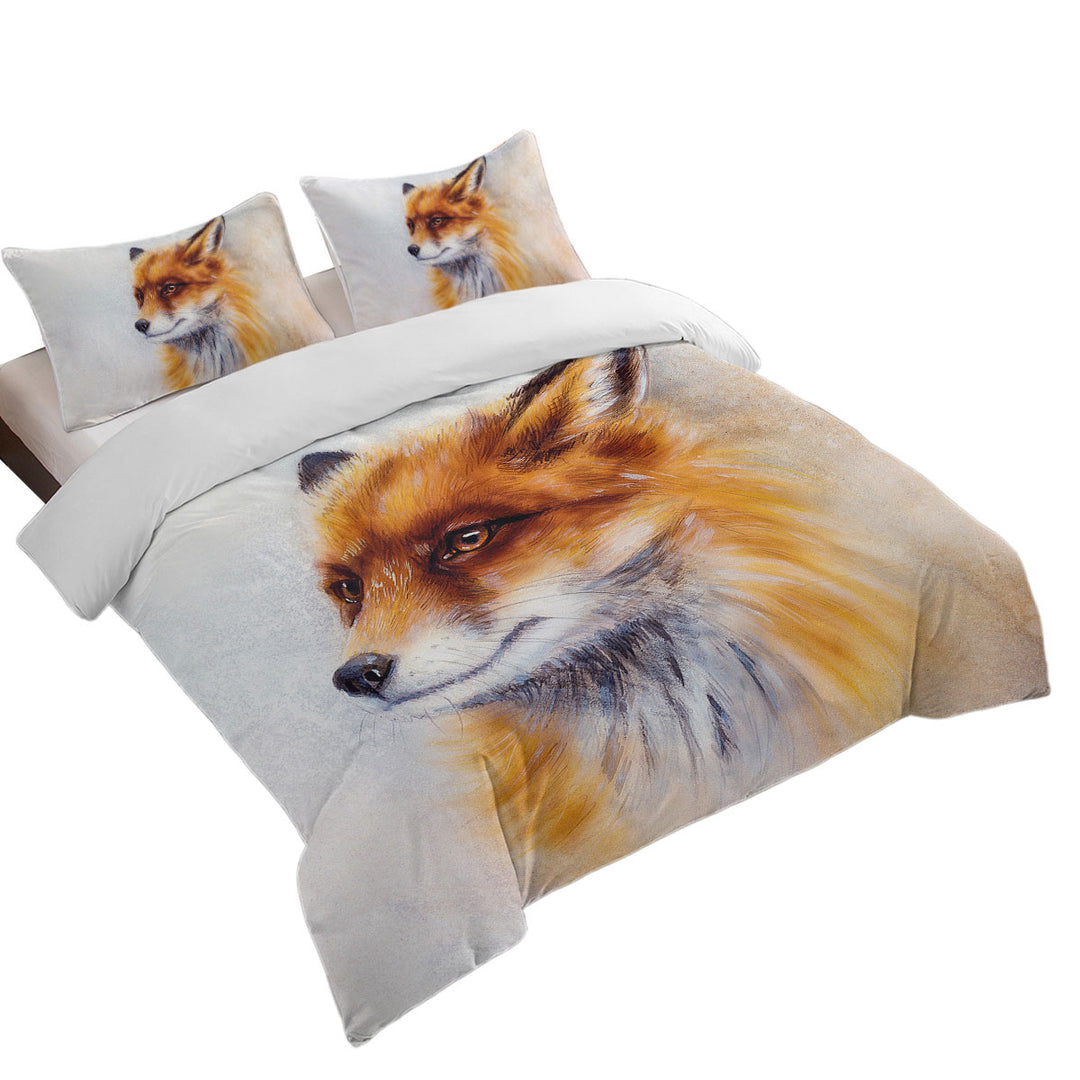 Duvet Covers King with Art Painting Fox Portrait