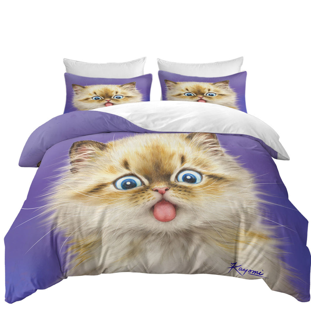 Duvet Covers King with Funny Fool Face Kitten Cat with Tongue Out