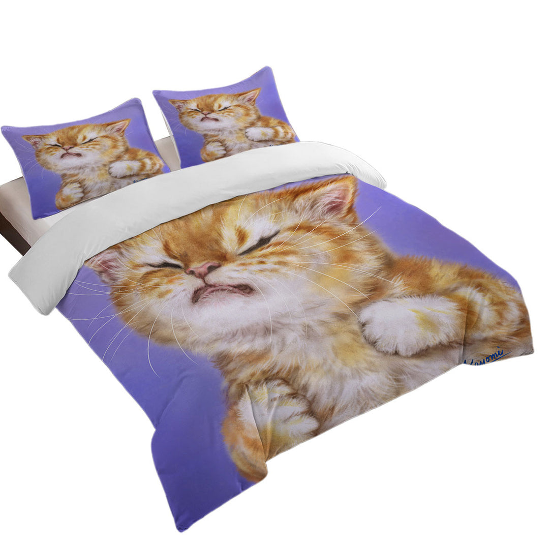 Duvet Covers King with Funny Kittens Upset Ginger Kitty Cat over Purple