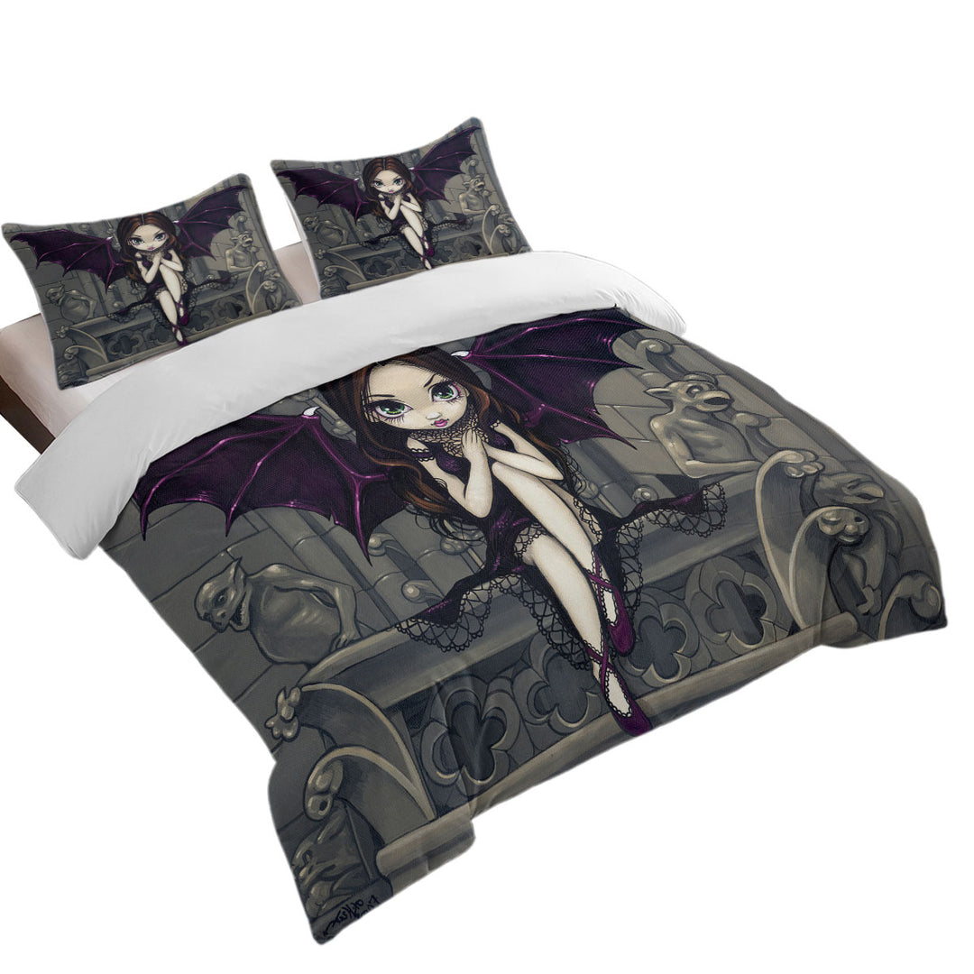 Duvet Covers King with Gothic Fairy and the Gargoyles of Notre Dame
