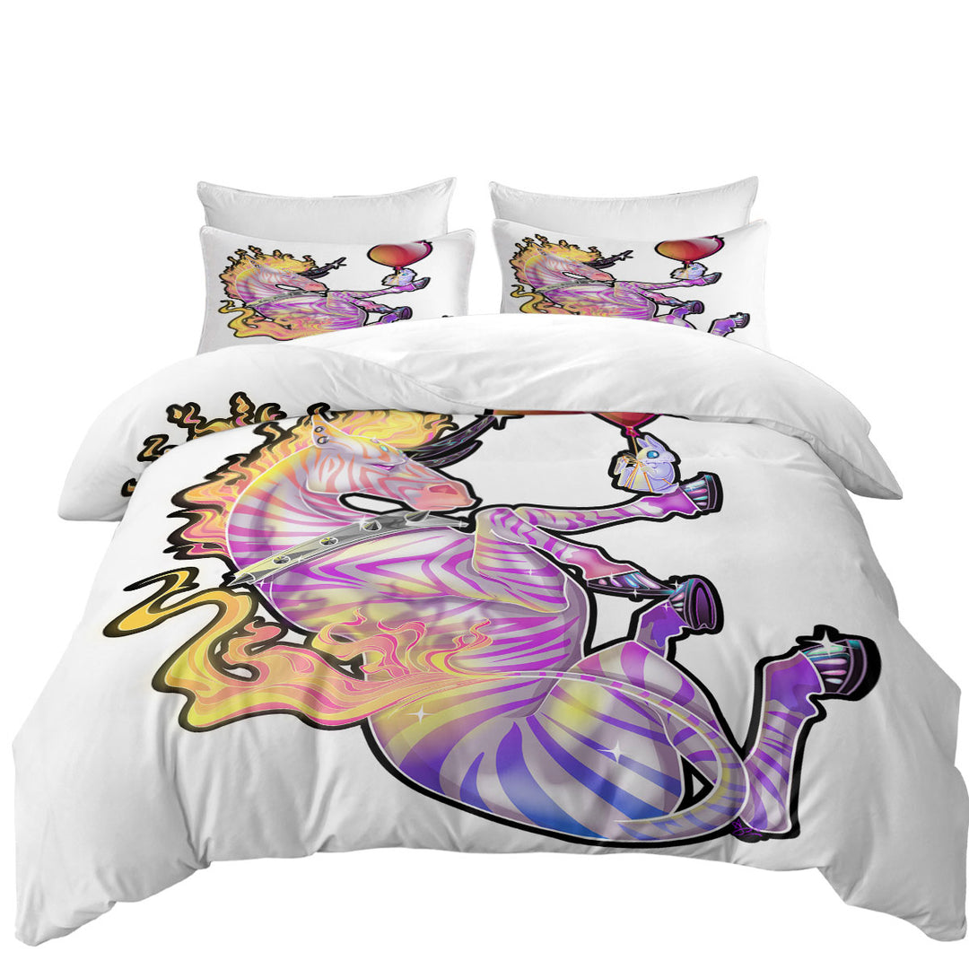 Duvet Covers King with Multi Colored Unicorn Zebra and Bunny