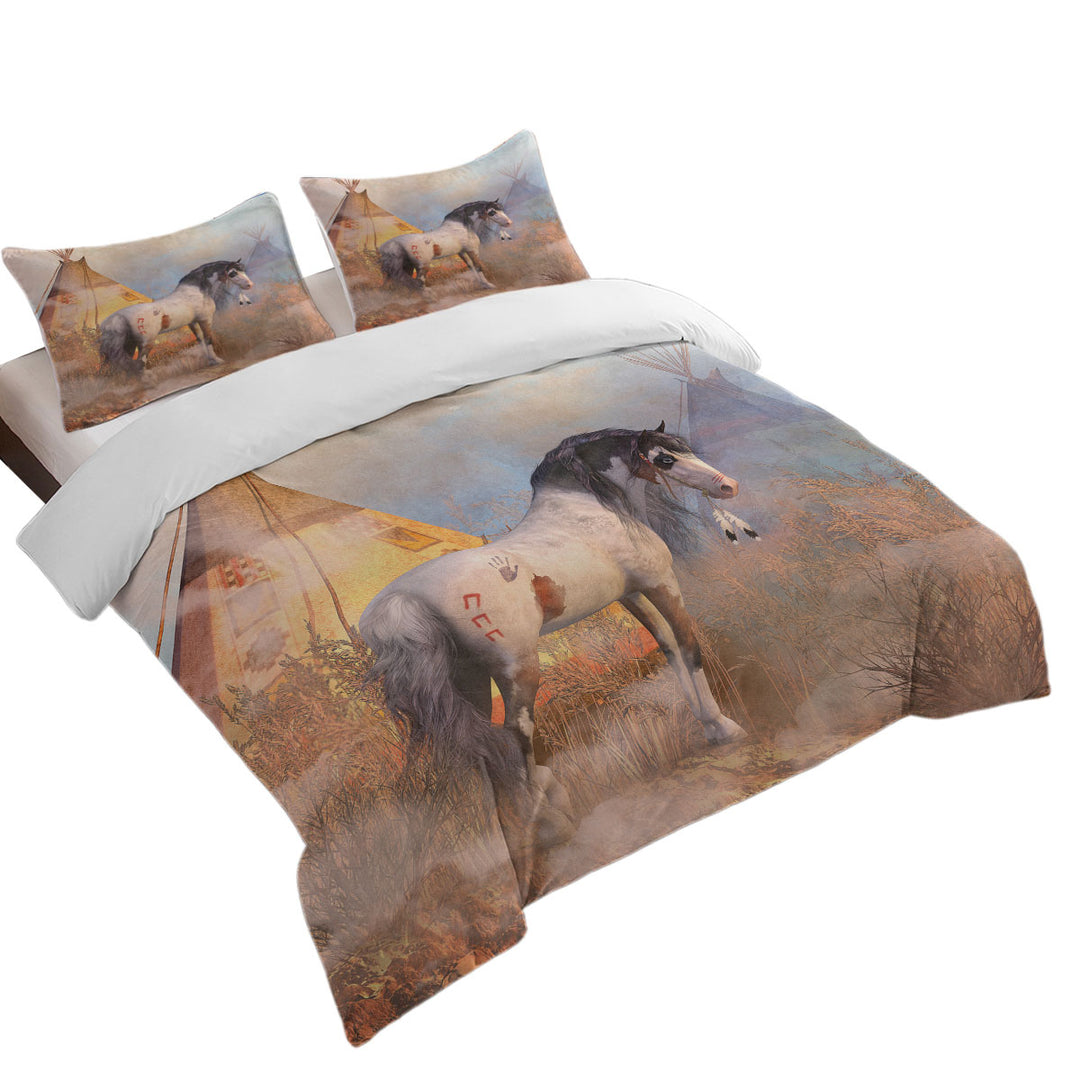 Duvet Covers King with Native American Art Dawn Warrior Horse