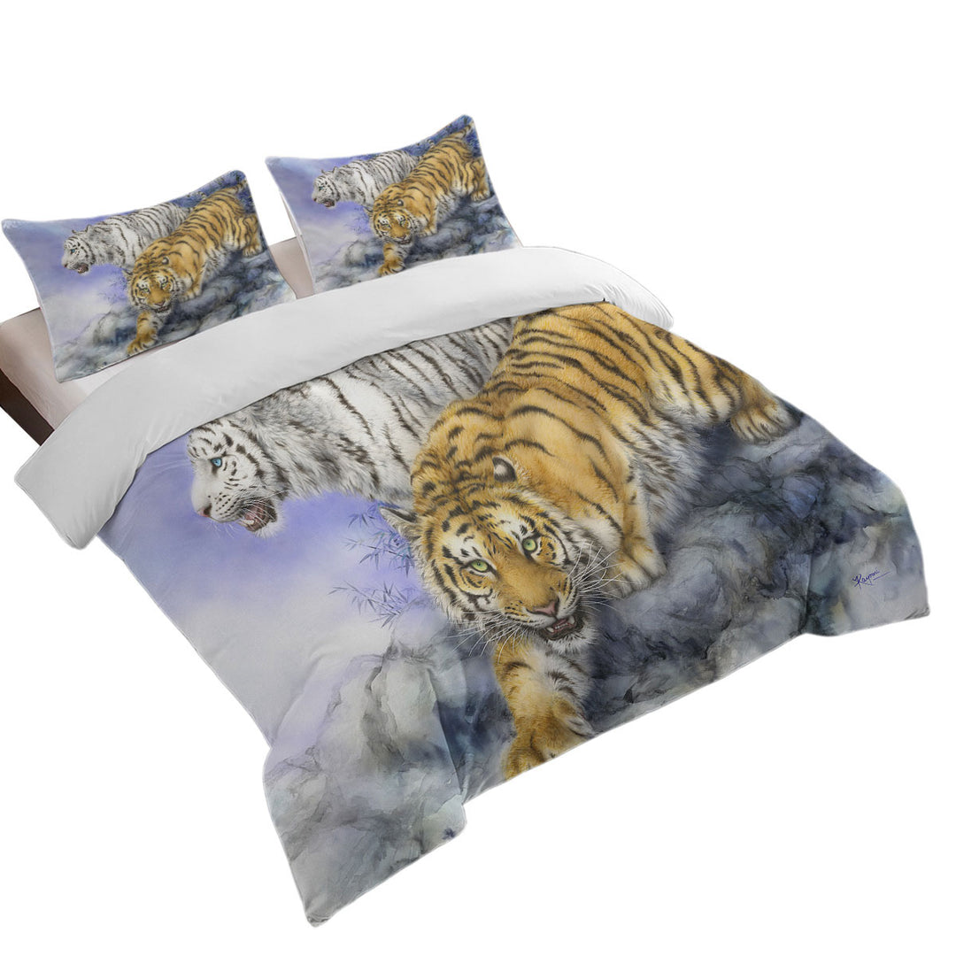 Duvet Covers King with Wild Animal Art White and Orange Tigers