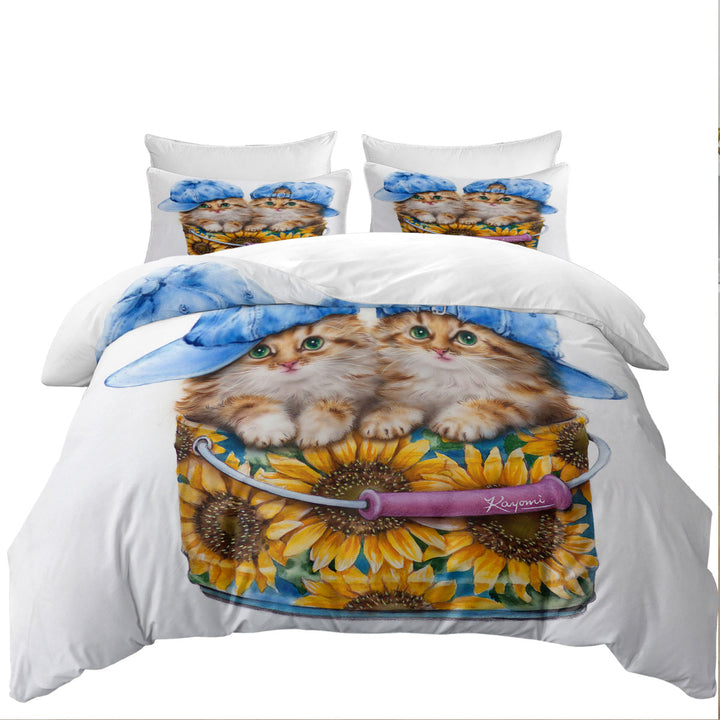 Duvet Covers with Adorable Funny Kittens Sunflower Bucket