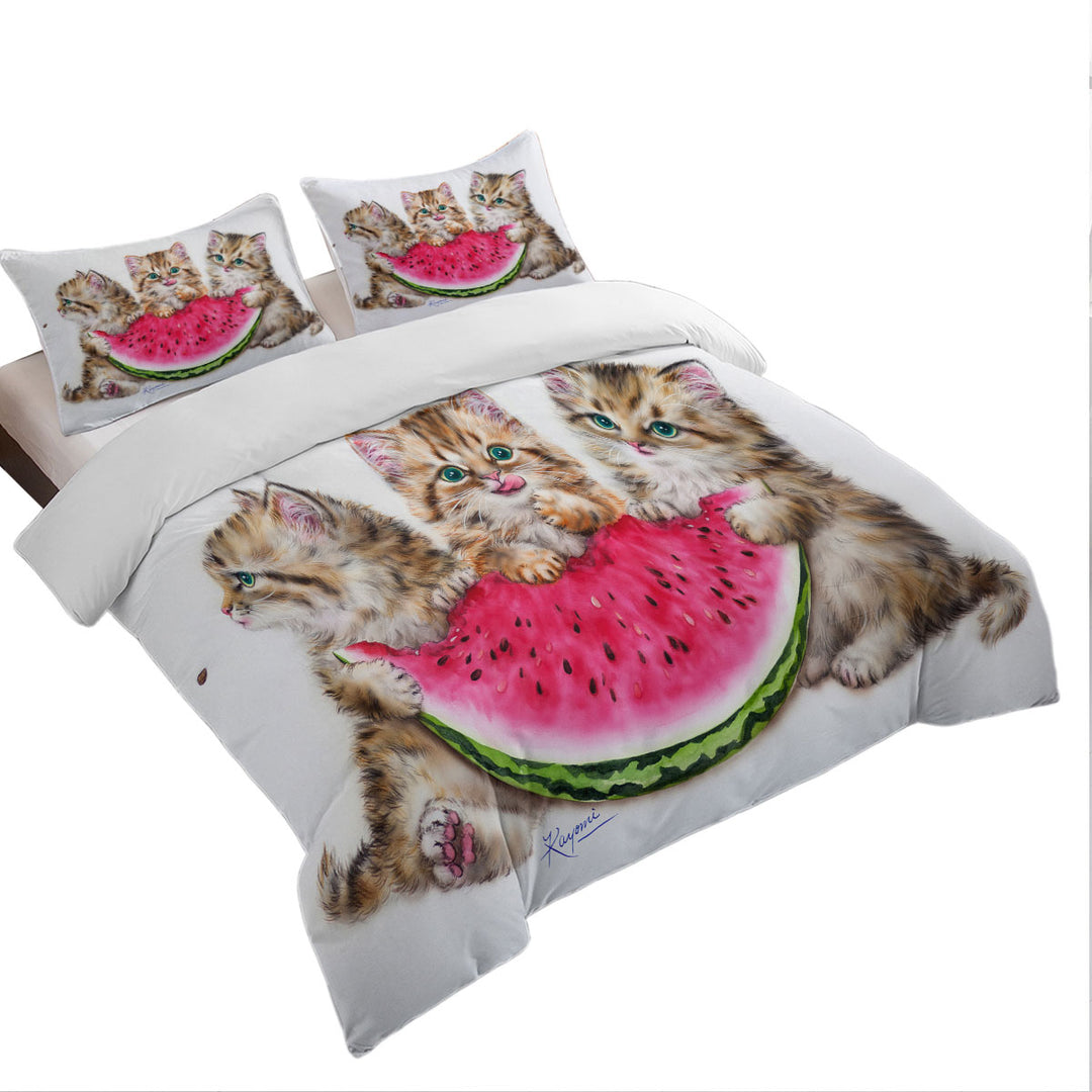 Duvet Covers with Adorable Funny Kittens Watermelon Summer Treat