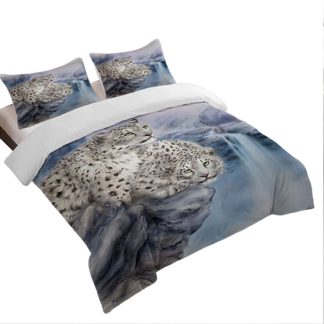Duvet Covers with Animal Art Nature Rocky Adventure White Leopards