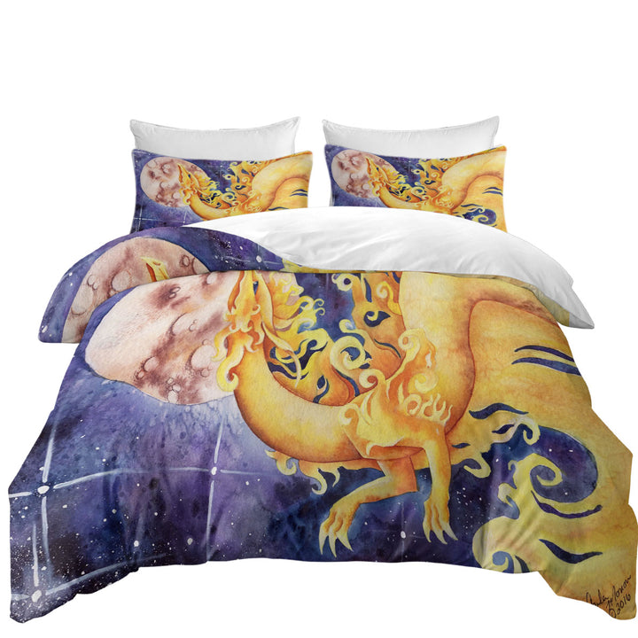 Duvet Covers with As the Sun Dances Yellow Dragon Art