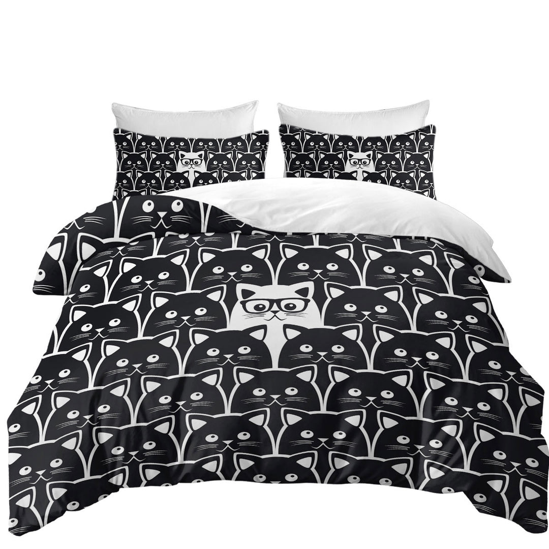 Duvet Covers with Black and White Funny Cats Print
