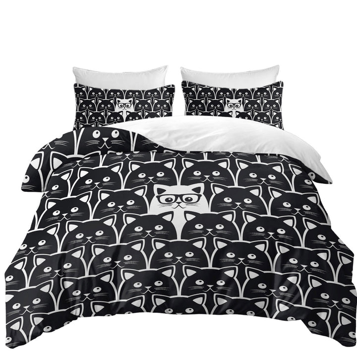 Duvet Covers with Black and White Funny Cats Print