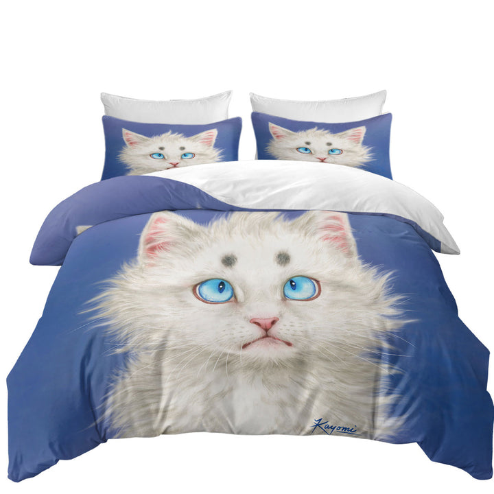 Duvet Covers with Cat Painting Lovely White Kitten