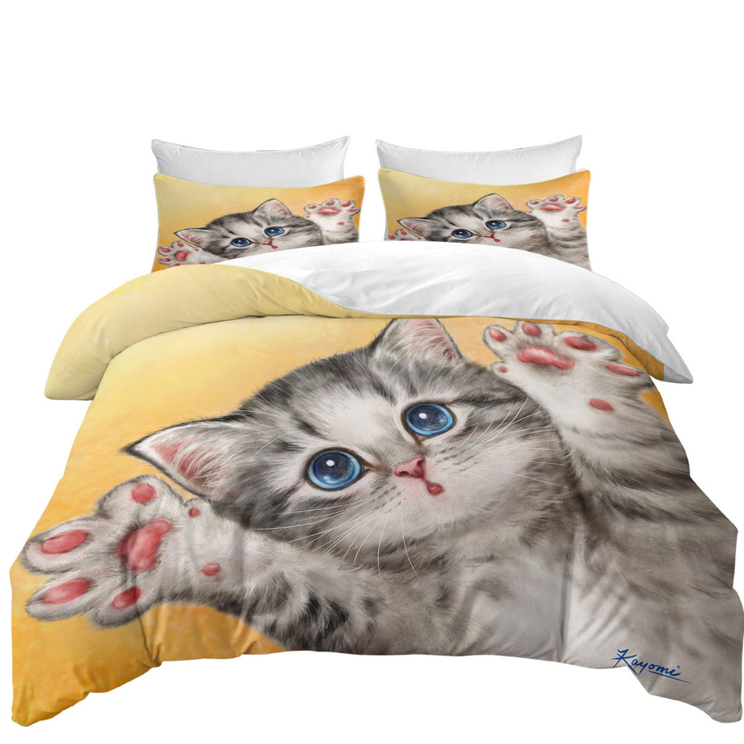 Duvet Covers with Cats Designs Heart Melting Blue Eyes Grey Kitten