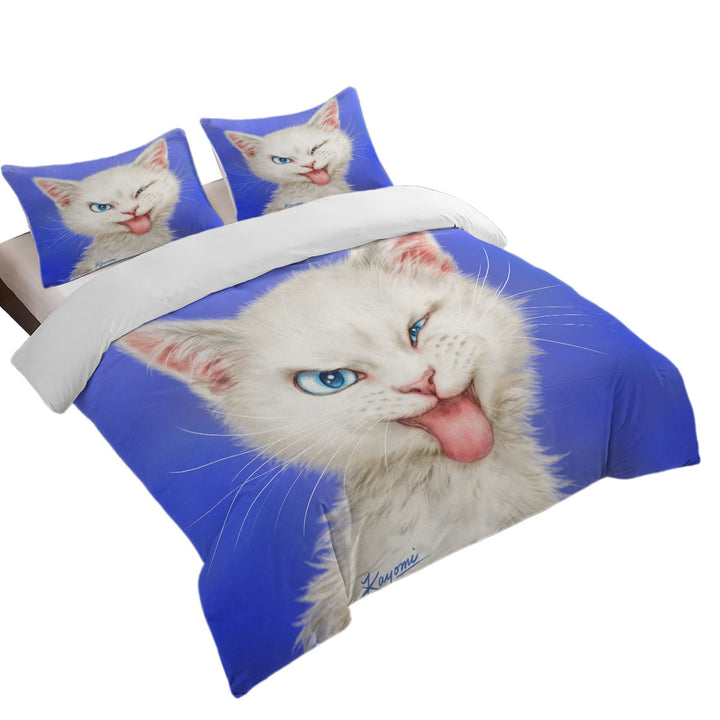 Duvet Covers with Cats Funny Faces Drawings White Kitten