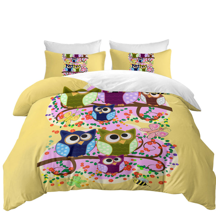 Duvet Covers with Children Cute Multi Colored Owls