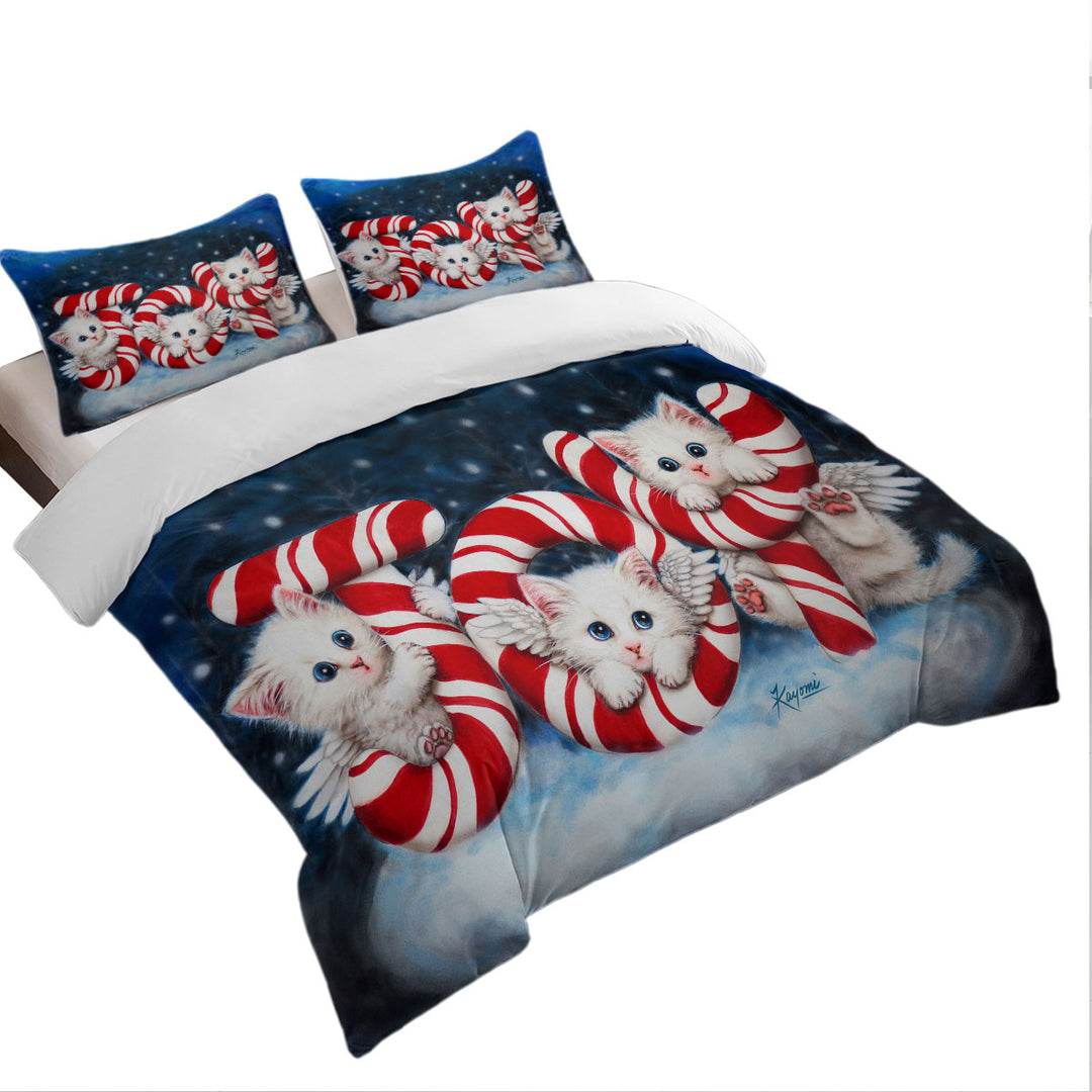 Duvet Covers with Christmas Joy Three Cute Angel White Kittens