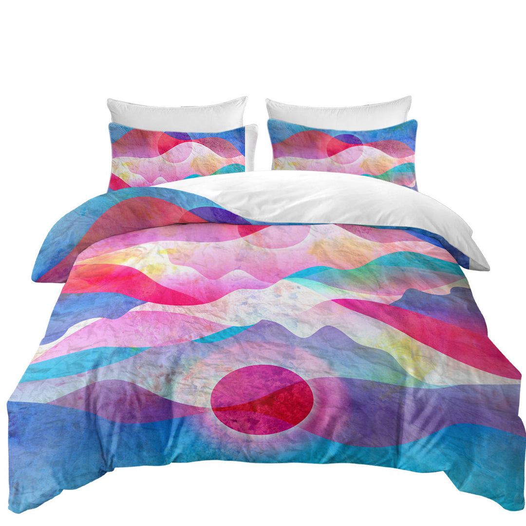 Duvet Covers with Colorful Reddish Mountains Art