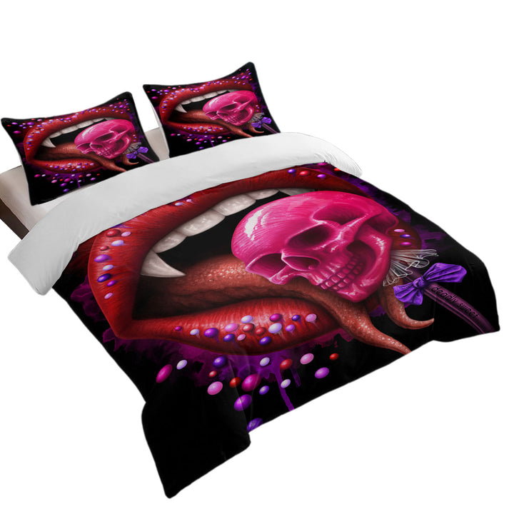 Duvet Covers with Cool Art Black Deadly Sweet Lips and Lollipop Skull