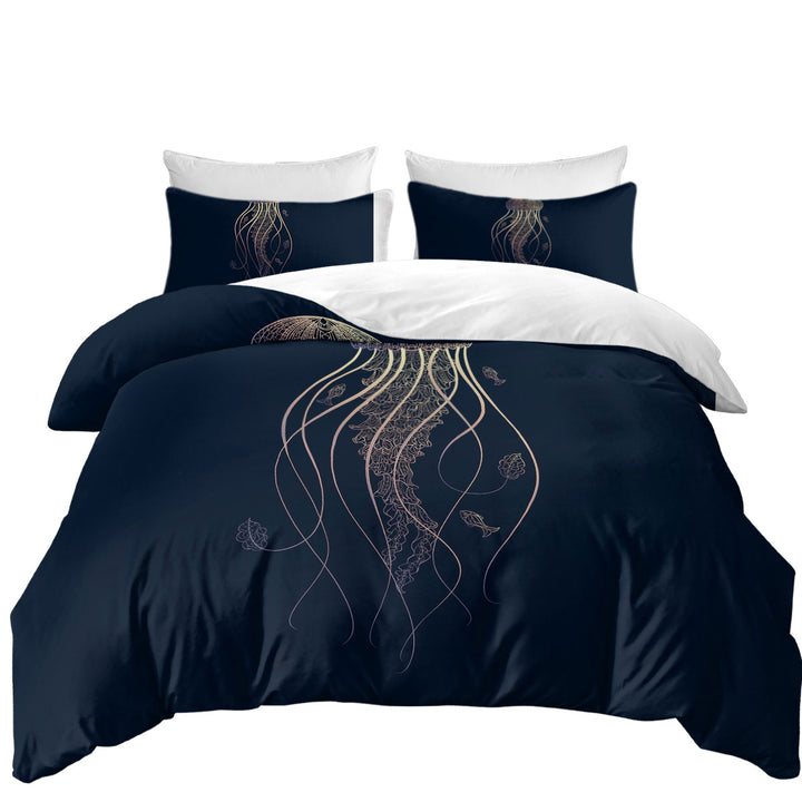 Duvet Covers with Cool Glowing Golden Jellyfish