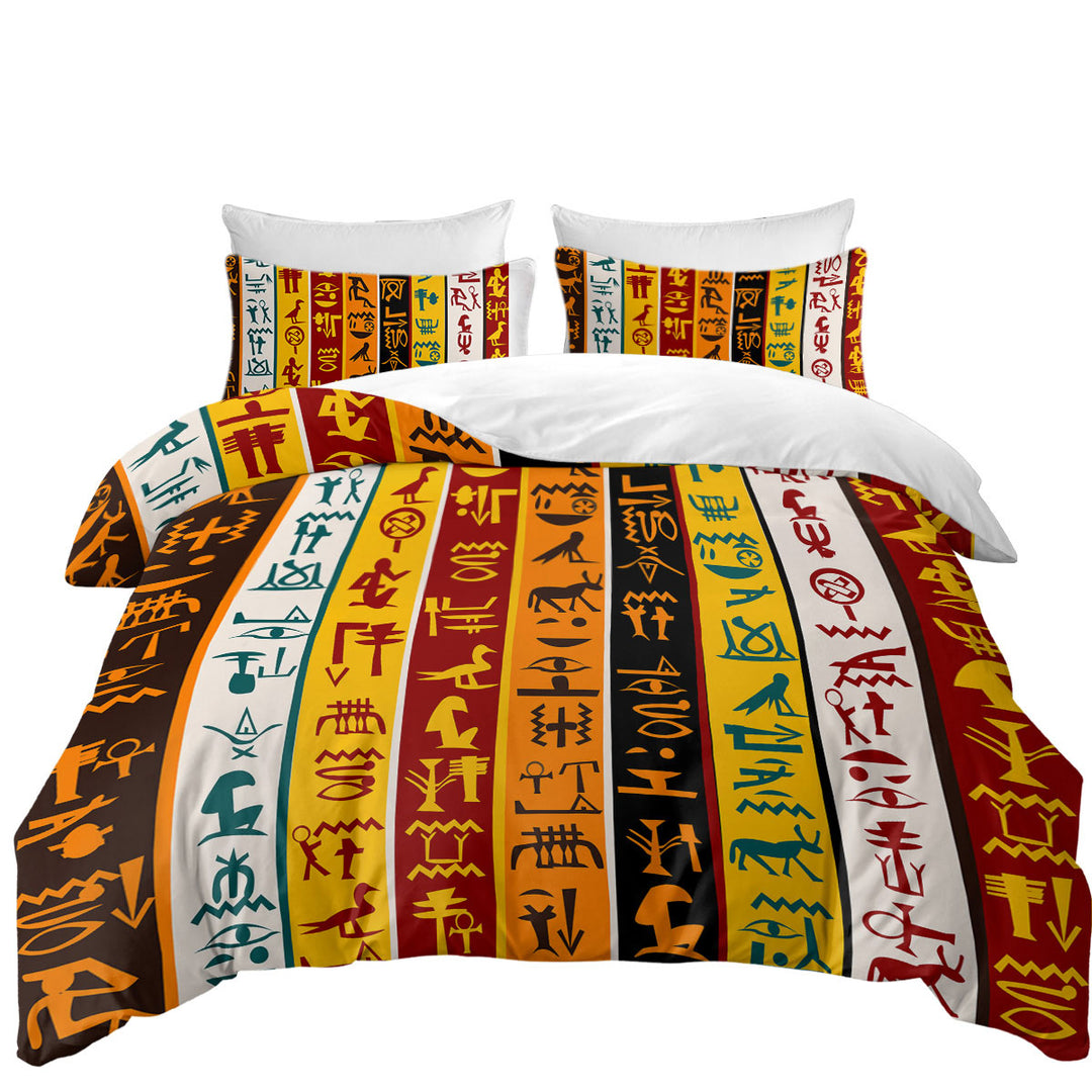 Duvet Covers with Cool Multi Colored Stripes Ancient Symbols