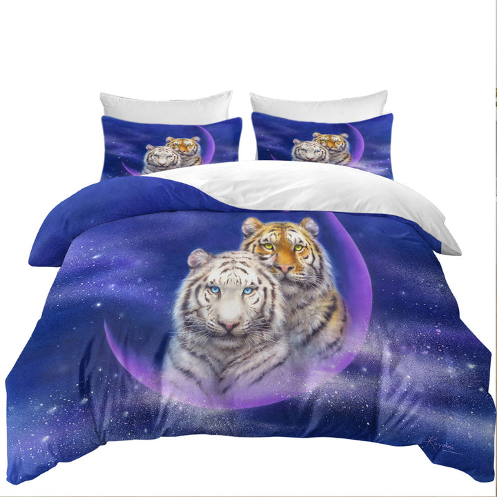 Duvet Covers with Cool Space Milky Way Orange and White Tigers