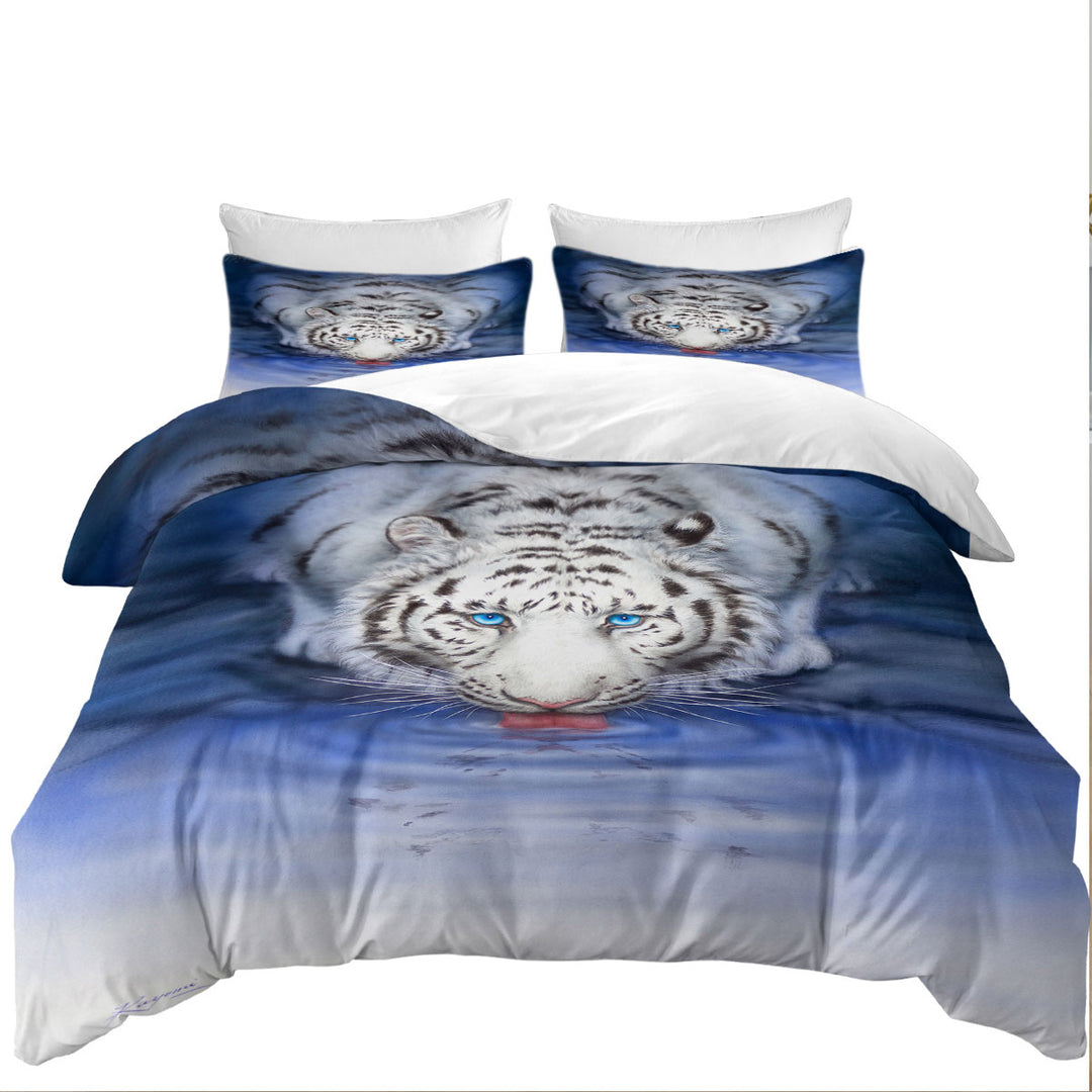 Duvet Covers with Cool Wildlife Animal Art White Tiger Oasis