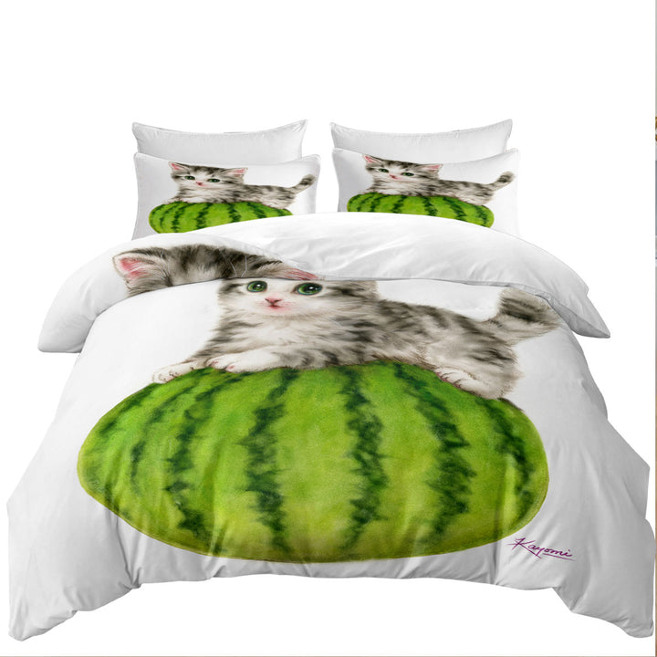 Duvet Covers with Cute Cats Drawing Watermelon Kitten