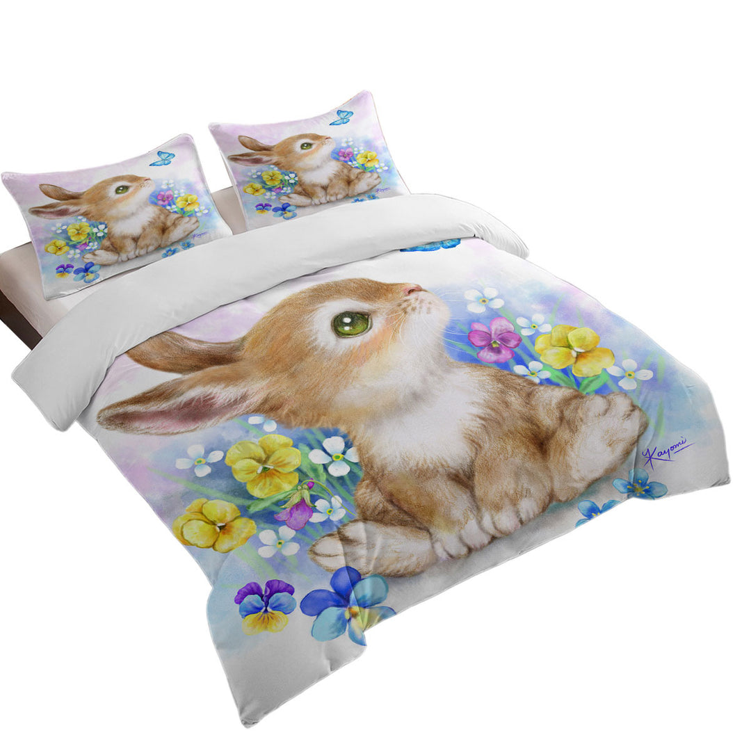 Duvet Covers with Cute Children Art Designs Flowers Bunny and Butterfly