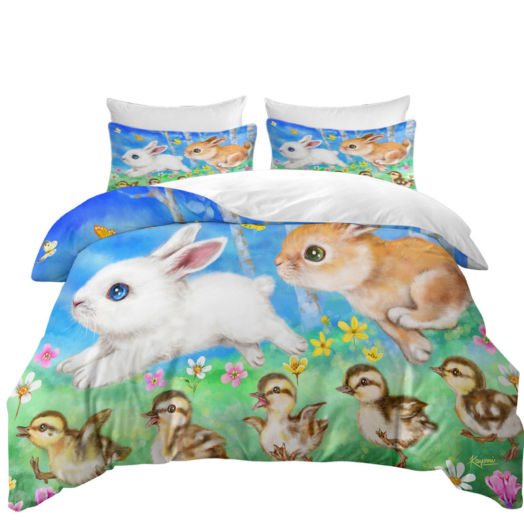 Duvet Covers with Cute Kids Art Designs Ducklings and Bunnies