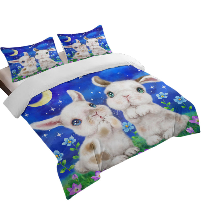 Duvet Covers with Cute Kids Art Designs Starry Night Bunnies
