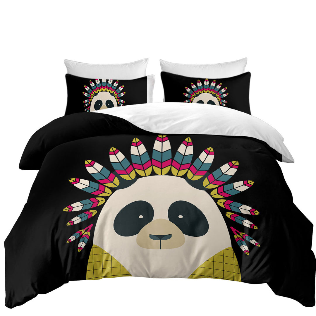 Duvet Covers with Cute Native American Panda Character