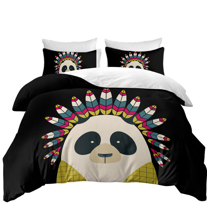 Duvet Covers with Cute Native American Panda Character