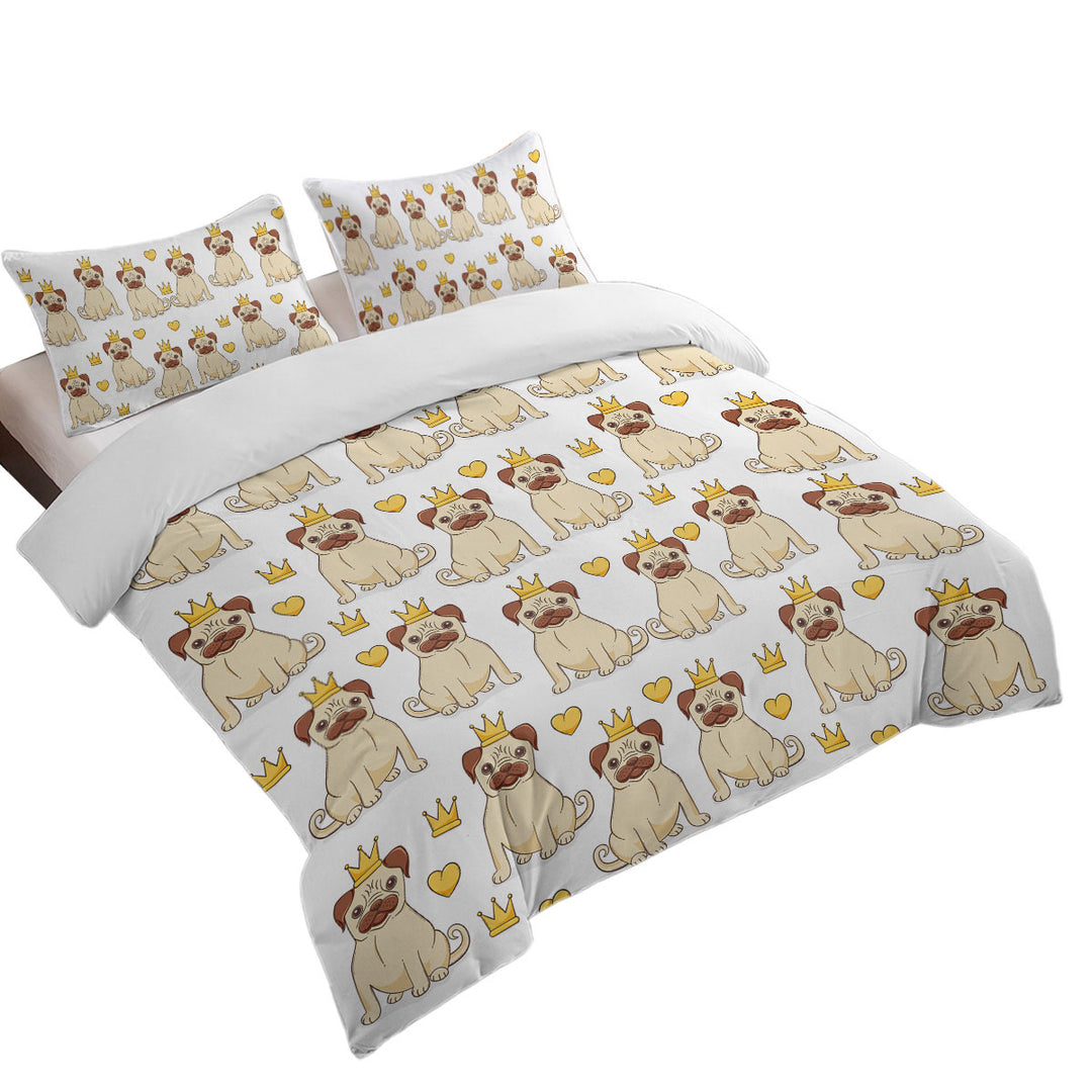 Duvet Covers with Cute Pug Dog King and Heart Pattern