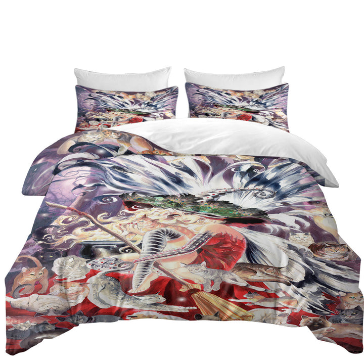 Duvet Covers with Fairytale Art Faerie Witch of Cats