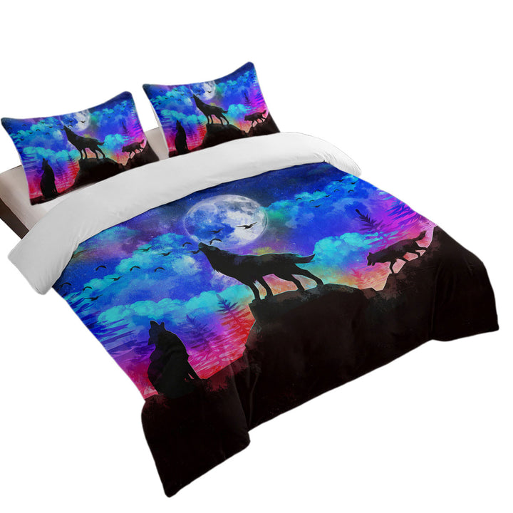 Duvet Covers with Full Moon Night Wolf Pack