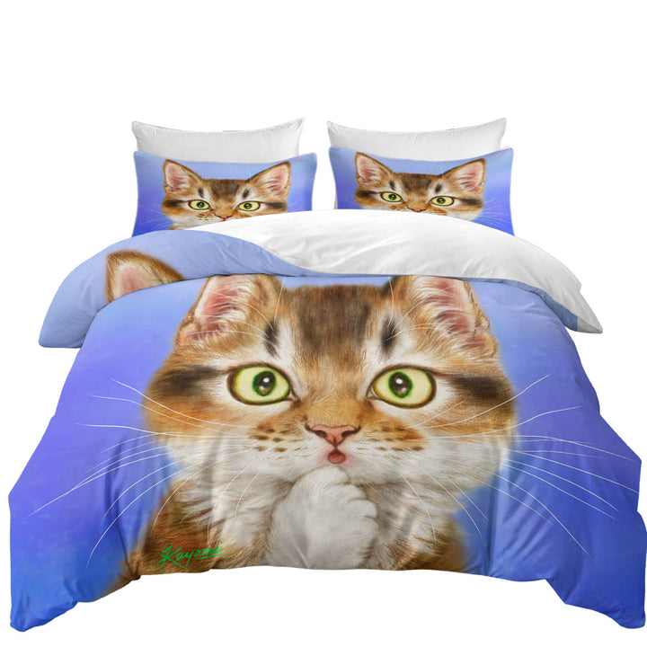 Duvet Covers with Funny Cat Faces Drawings Surprised Kitten
