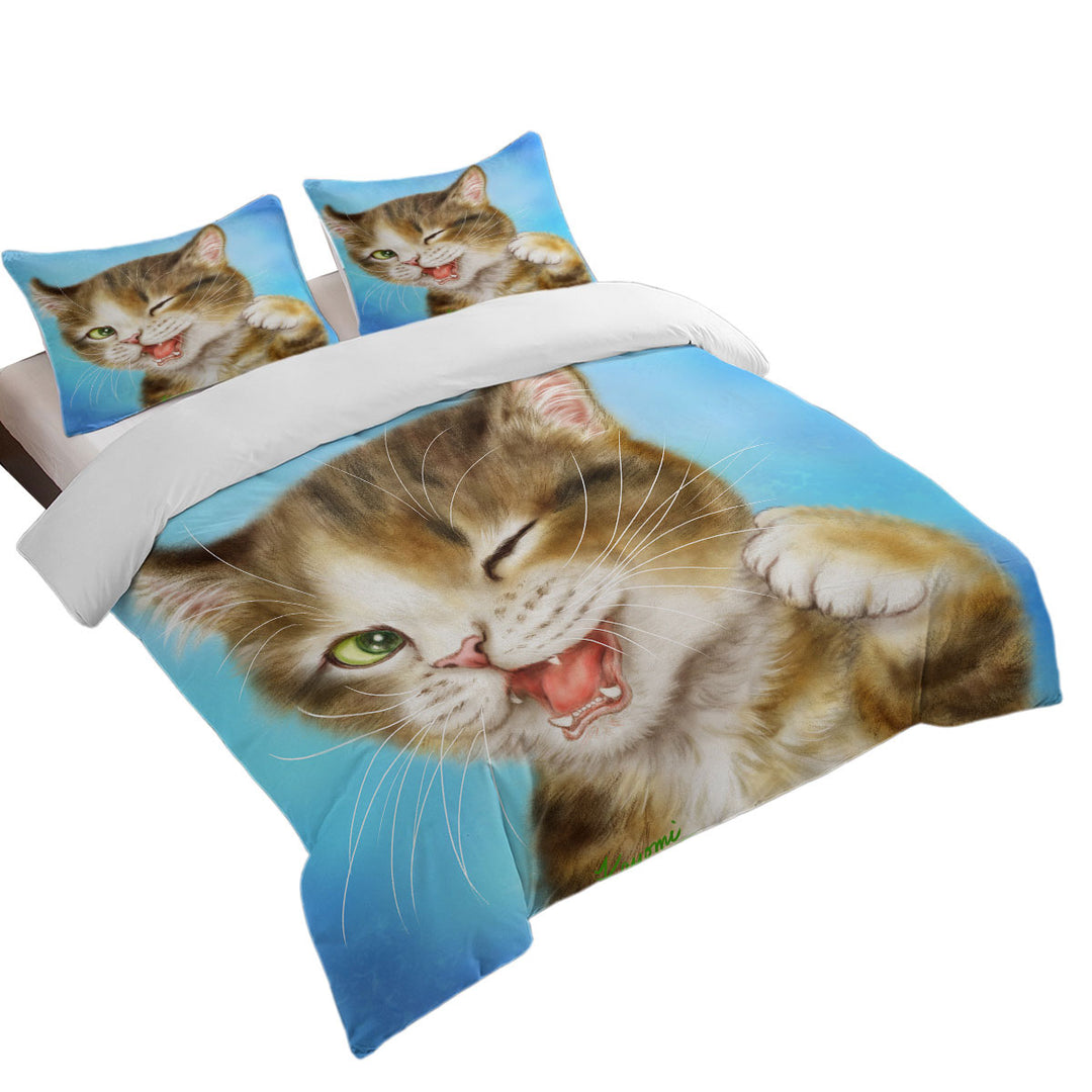 Duvet Covers with Funny Cats Winking Little Kitty